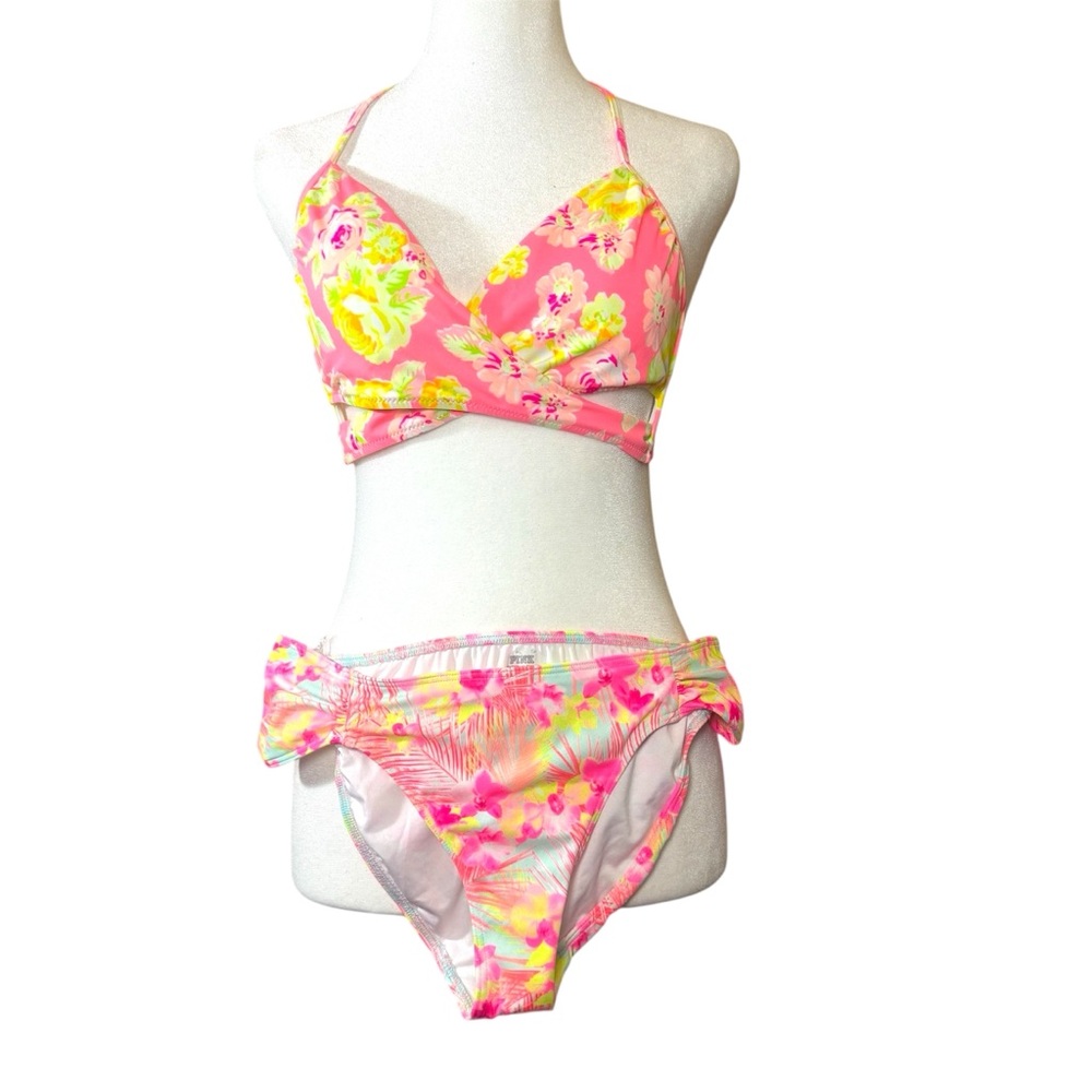 PINK Victoria's Secret Pink and Yellow Bikini Set Size Top L/G Bikini M
